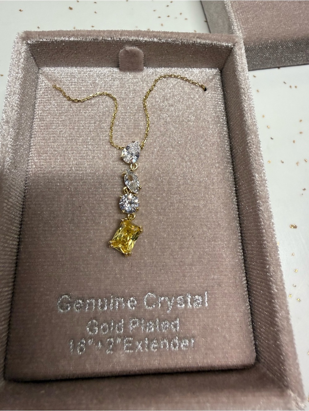 Gold-Plated Necklace with Yellow and Clear Crystals - Genuine Crystal
